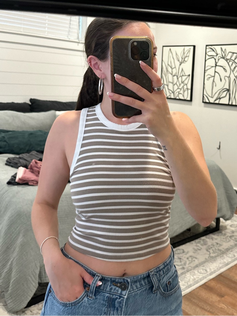 Aerie Striped Crop Tank Top - With Built in Bra